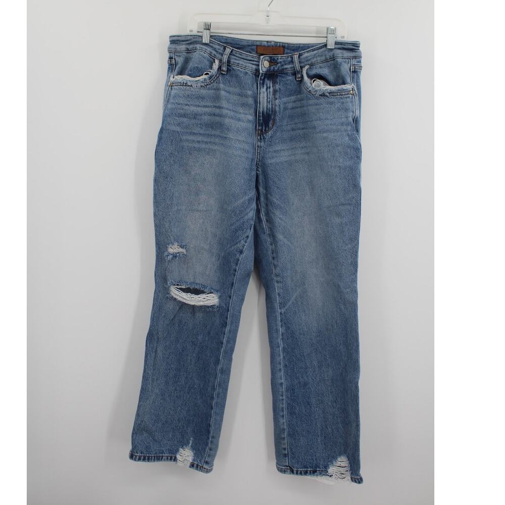 Judy Blue 16W Mid Rise Rigid Magic Destroy Straight Denim Jeans 881038
